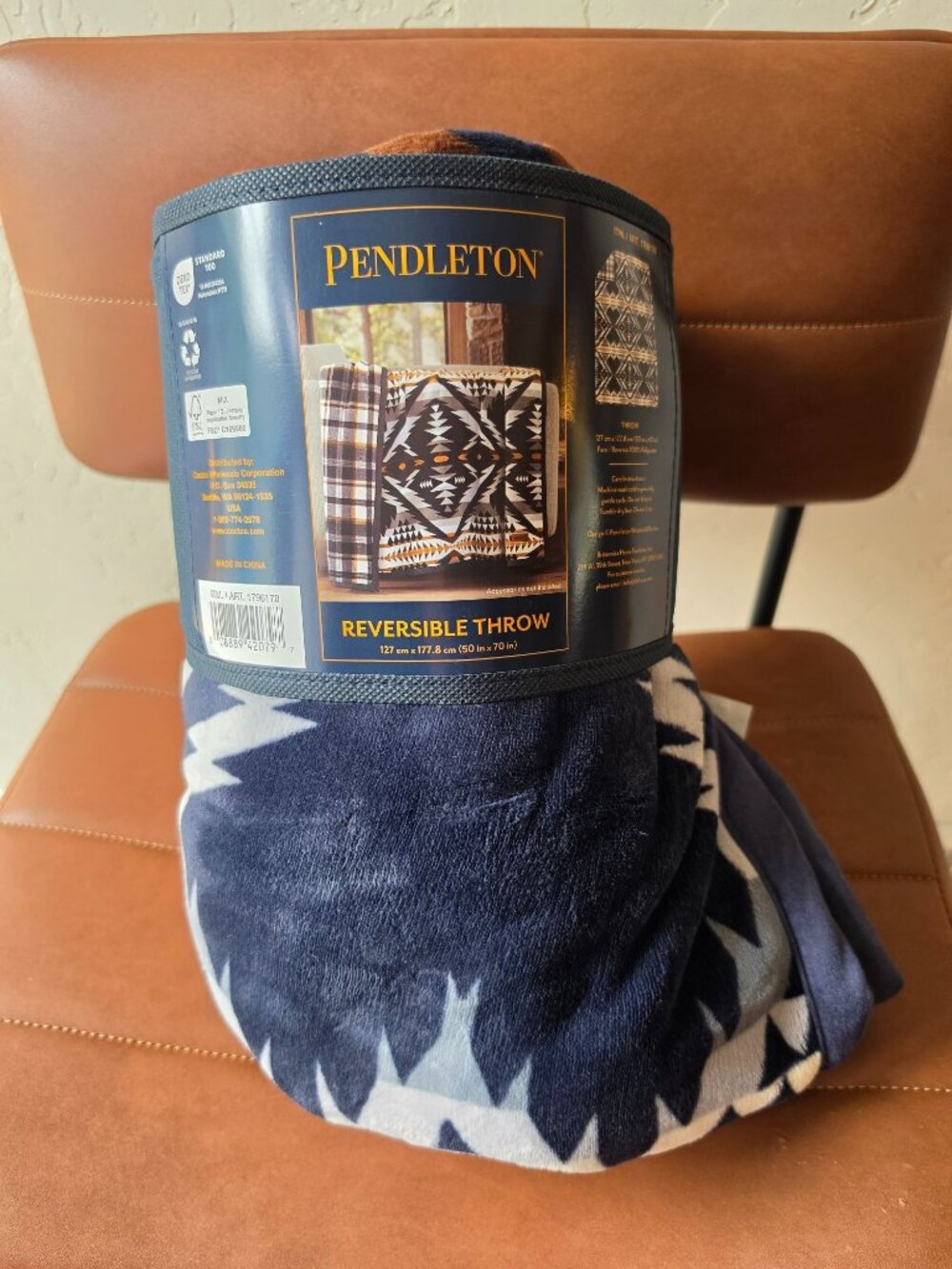 Pendleton Reversible Throw Blanket 50" x 70" Blue/Multicolor 100% Polyester Soft